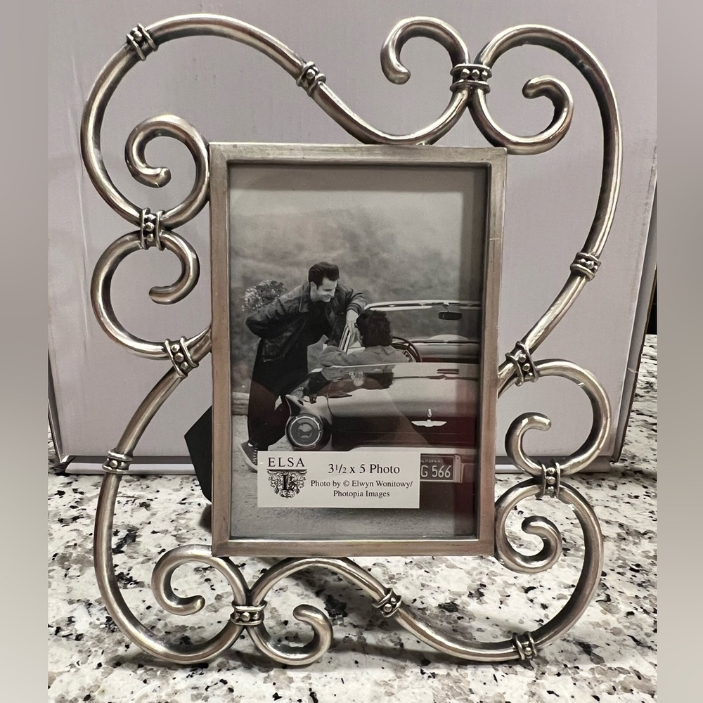 3.5x5” Elsa L Inc Picture Frame Silver Swirl Design